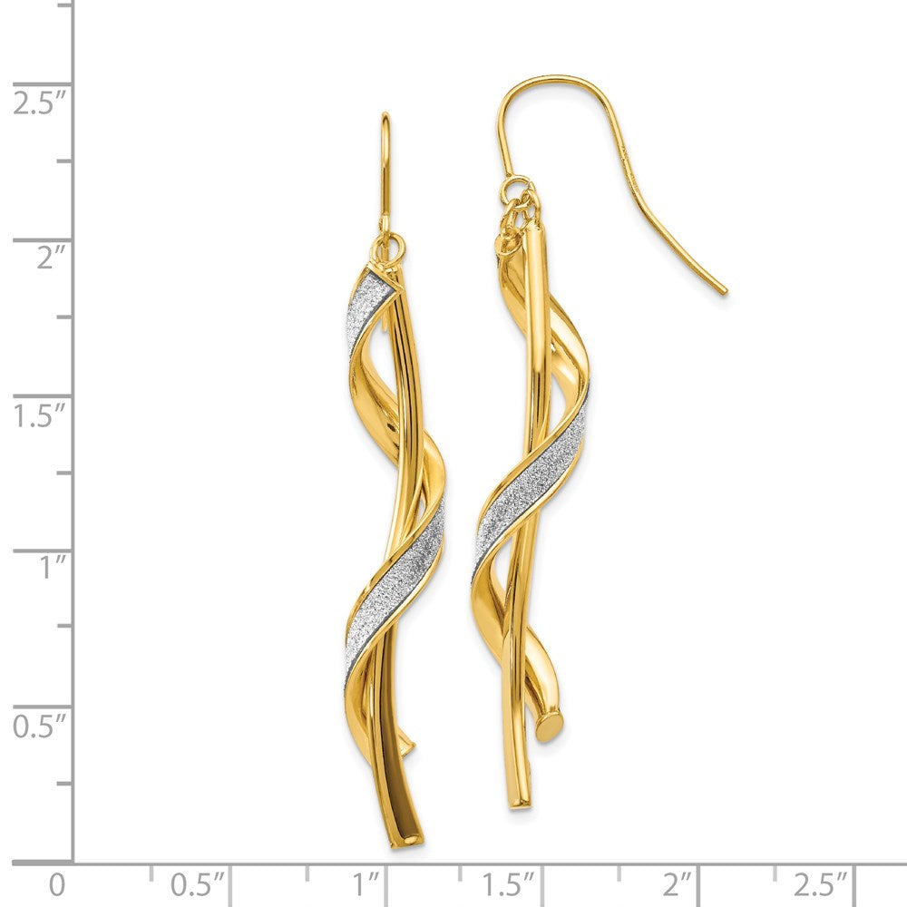 14K Gelbgold Poliert Glitzer Infused Spirale Ohrhänger