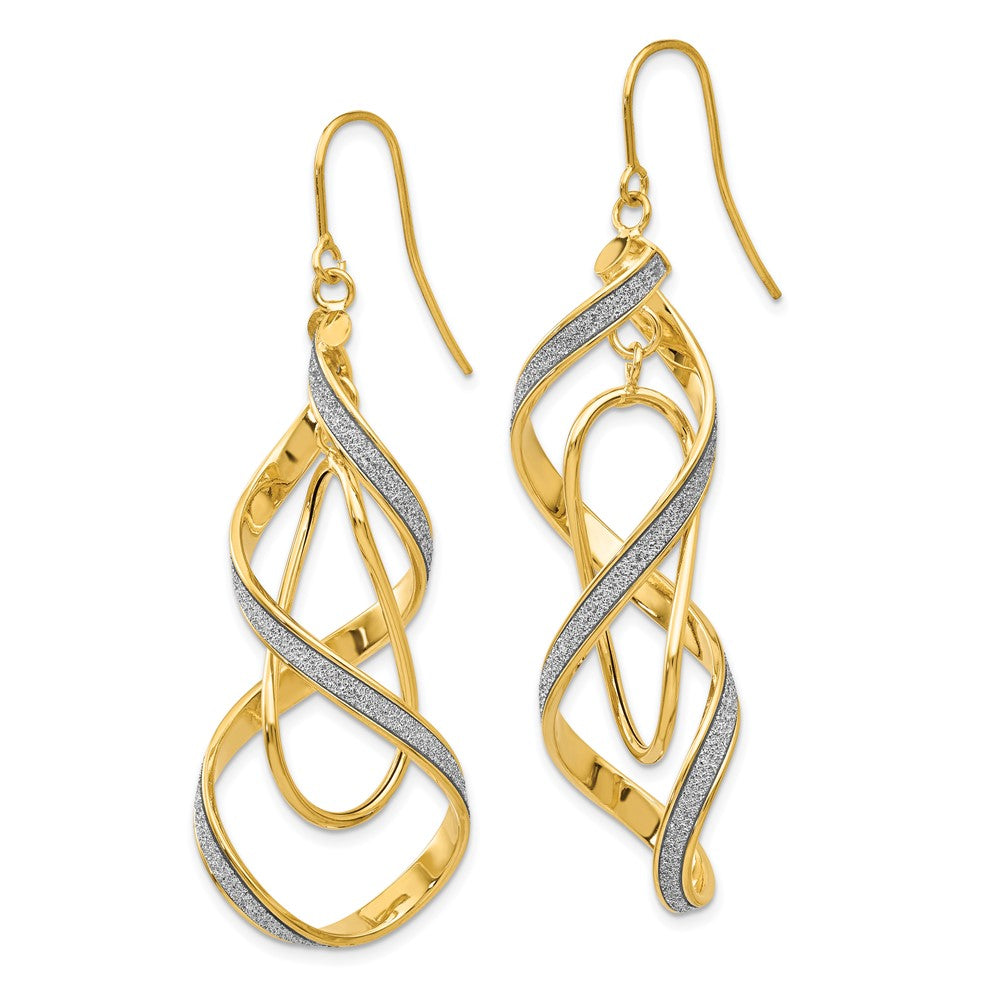 14K Gelbgold Poliert Glitzer Infused Spirale Ohrhänger