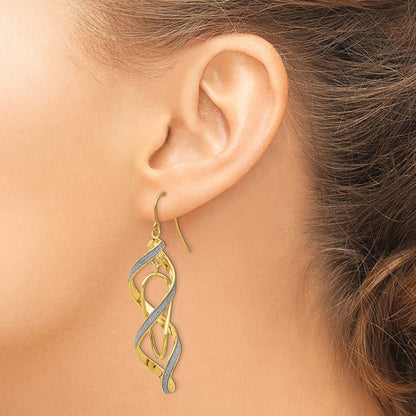 14K Gelbgold Poliert Glitzer Infused Spirale Ohrhänger