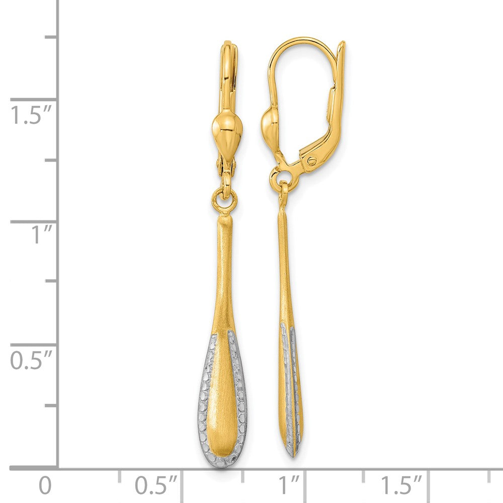 14K Gelb & Rhodium Rhodiniert Diamantiert Satiniert Tropfen Ohrhänger mit Brisur
