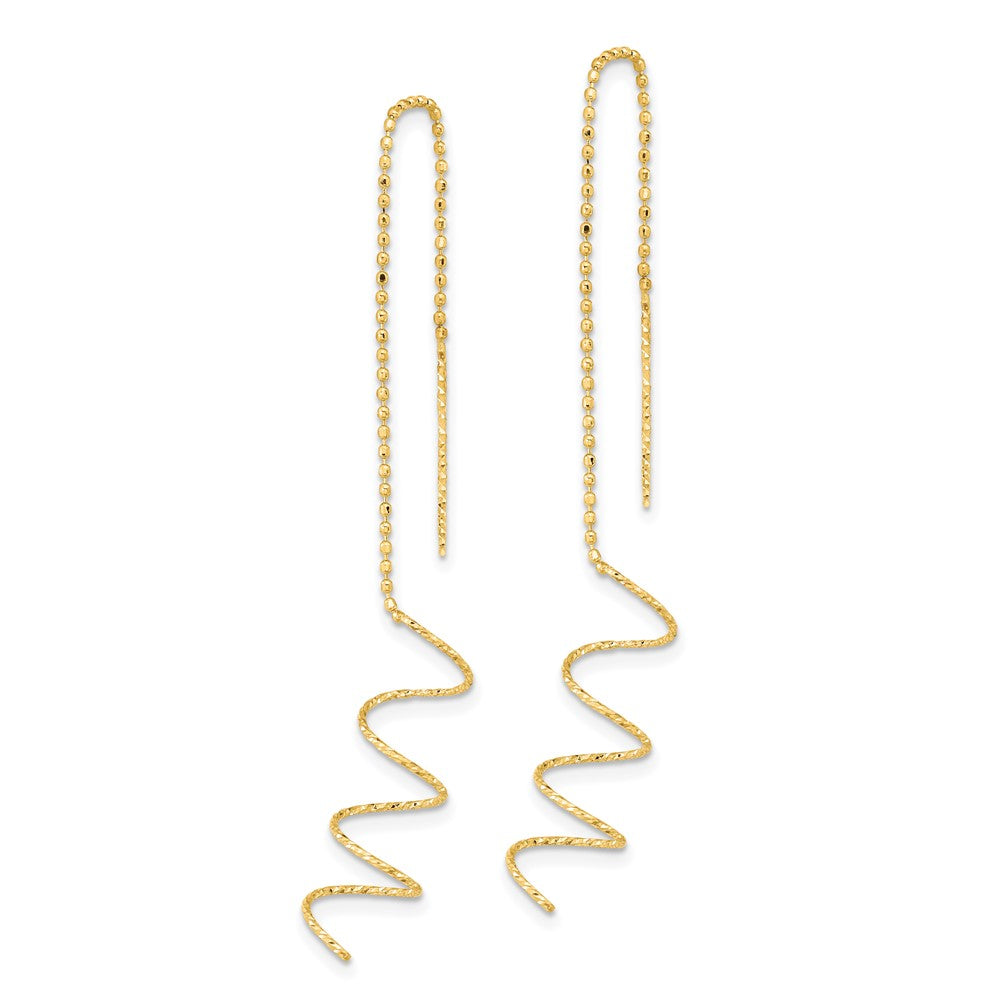 14K Gelbgold Poliert Diamantiert Spirale Durchzieher-Ohrringe