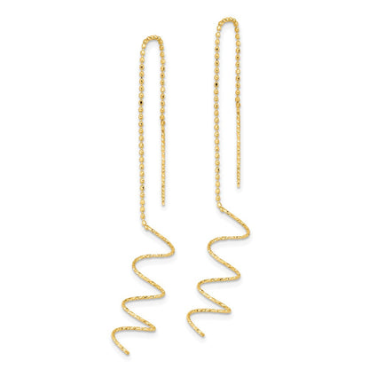 14K Gelbgold Poliert Diamantiert Spirale Durchzieher-Ohrringe