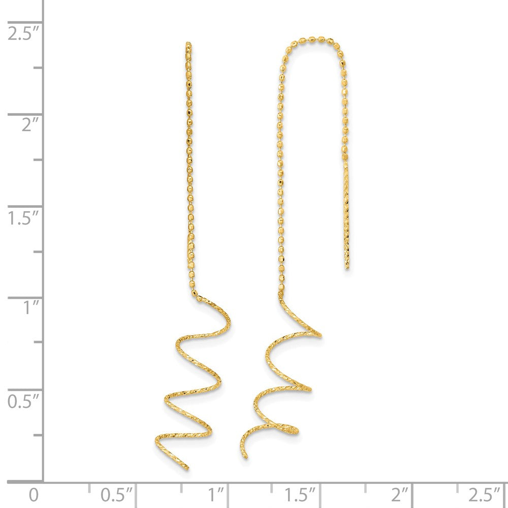 14K Gelbgold Poliert Diamantiert Spirale Durchzieher-Ohrringe