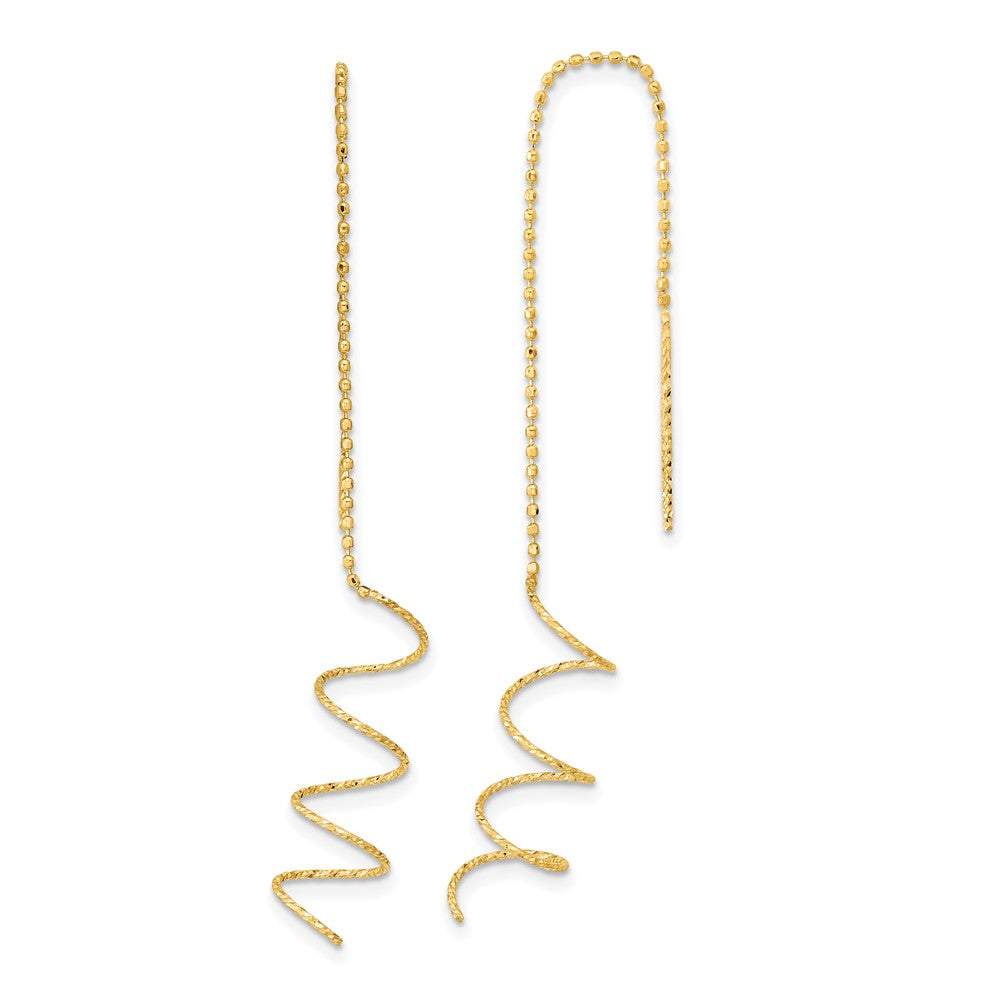 14K Gelbgold Poliert Diamantiert Spirale Durchzieher-Ohrringe