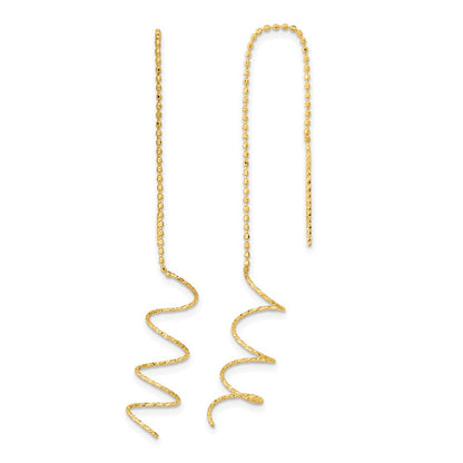 14K Gelbgold Poliert Diamantiert Spirale Durchzieher-Ohrringe