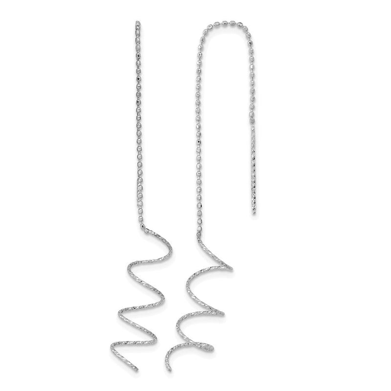 14K Weißgold Poliert Diamantiert Spirale Durchzieher-Ohrringe