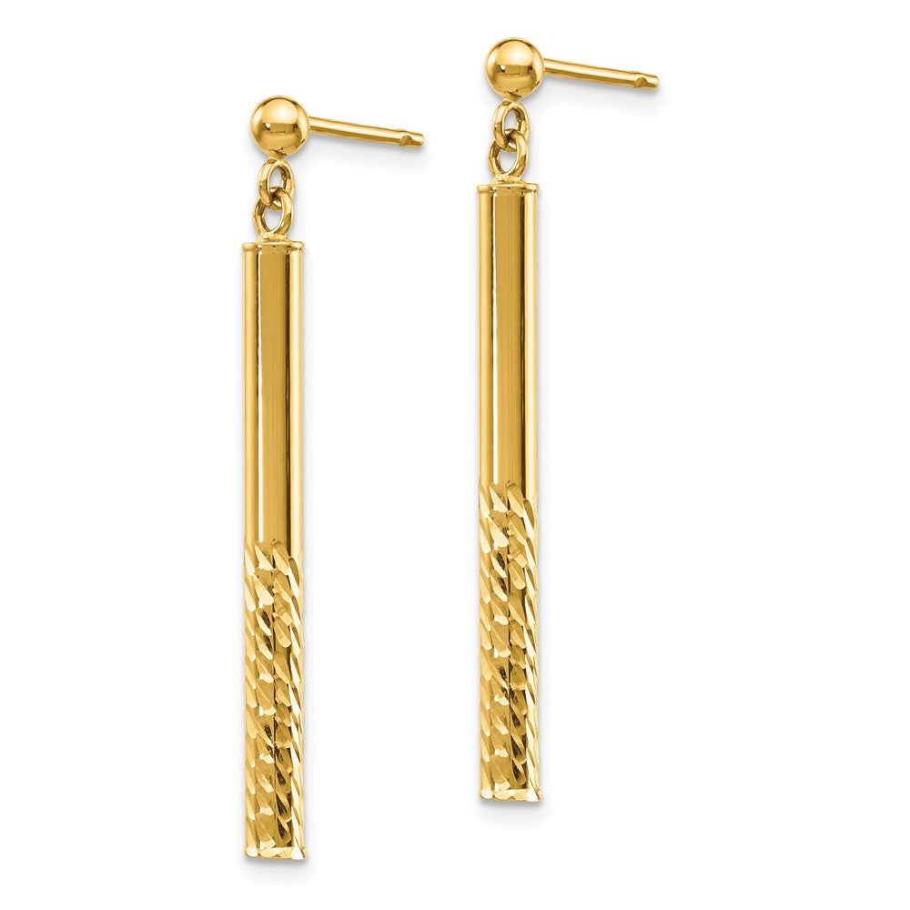 14K Gelbgold Poliert und Diamantiert Stab Hängend Ohrstecker