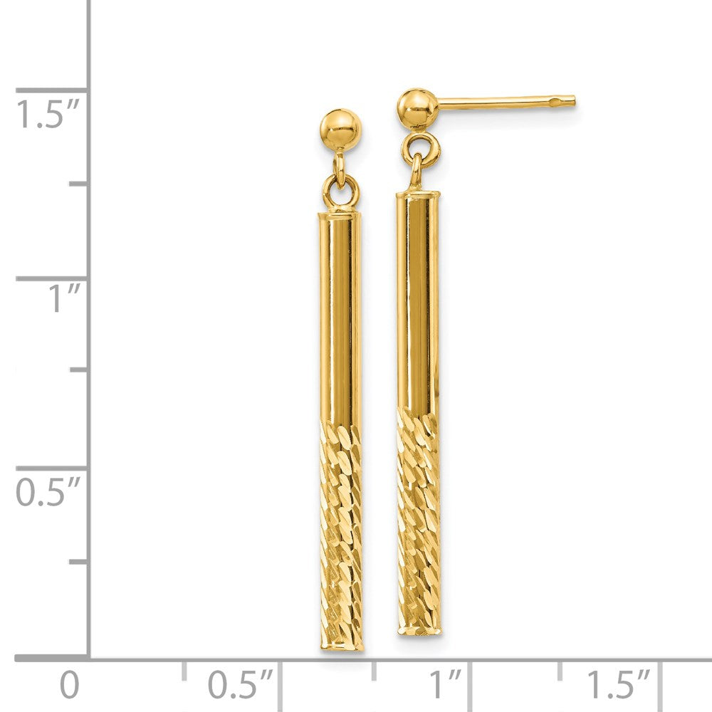 14K Gelbgold Poliert und Diamantiert Stab Hängend Ohrstecker