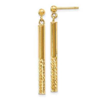 14K Gelbgold Poliert und Diamantiert Stab Hängend Ohrstecker