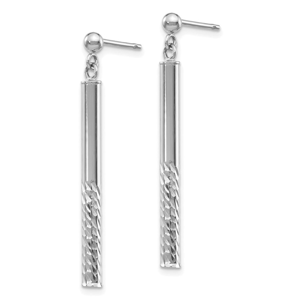 14K Weißgold Poliert und Diamantiert Stab Hängend Ohrstecker