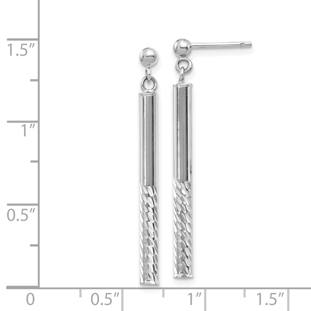 14K Weißgold Poliert und Diamantiert Stab Hängend Ohrstecker