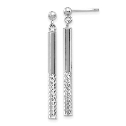 14K Weißgold Poliert und Diamantiert Stab Hängend Ohrstecker