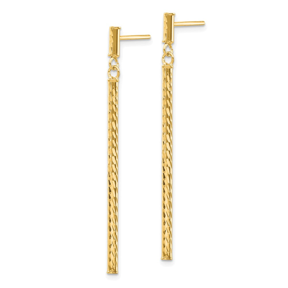14K Gelbgold Poliert und Diamantiert Stab Hängend Ohrstecker