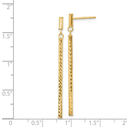 14K Gelbgold Poliert und Diamantiert Stab Hängend Ohrstecker