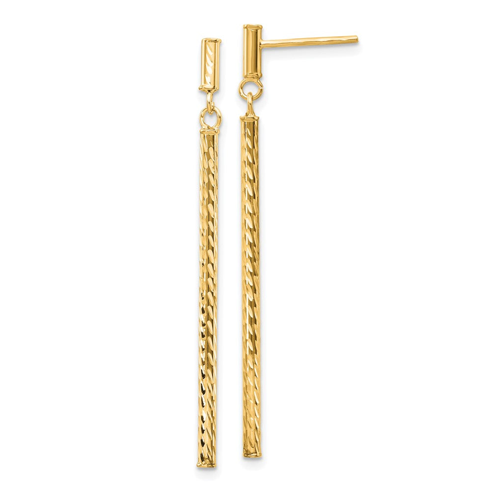 14K Gelbgold Poliert und Diamantiert Stab Hängend Ohrstecker