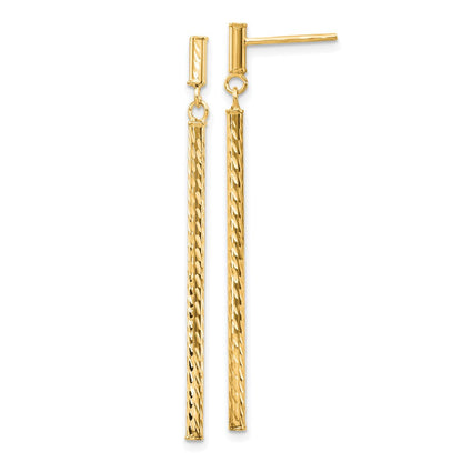 14K Gelbgold Poliert und Diamantiert Stab Hängend Ohrstecker
