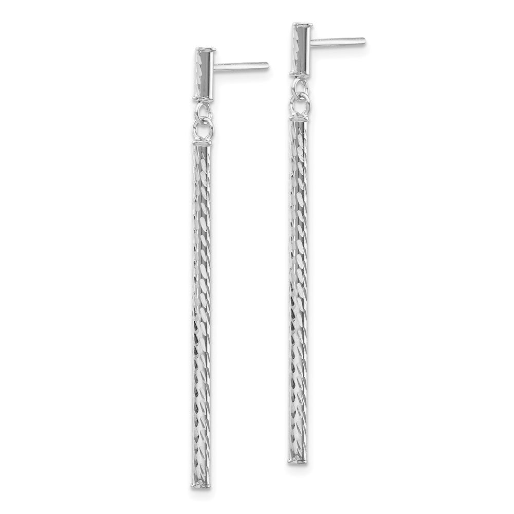 14K Weißgold Poliert und Diamantiert Stab Hängend Ohrstecker