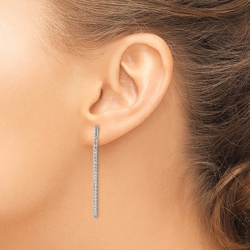 14K Weißgold Poliert und Diamantiert Stab Hängend Ohrstecker