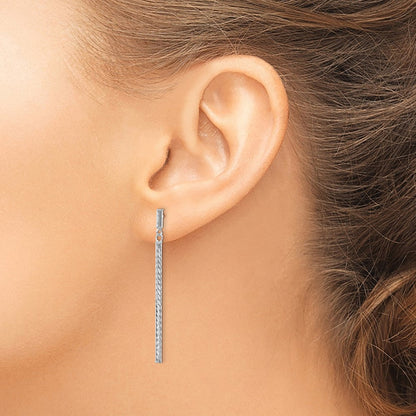 14K Weißgold Poliert und Diamantiert Stab Hängend Ohrstecker