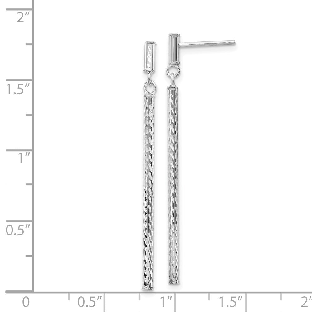 14K Weißgold Poliert und Diamantiert Stab Hängend Ohrstecker