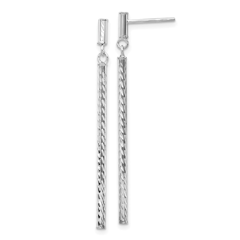 14K Weißgold Poliert und Diamantiert Stab Hängend Ohrstecker