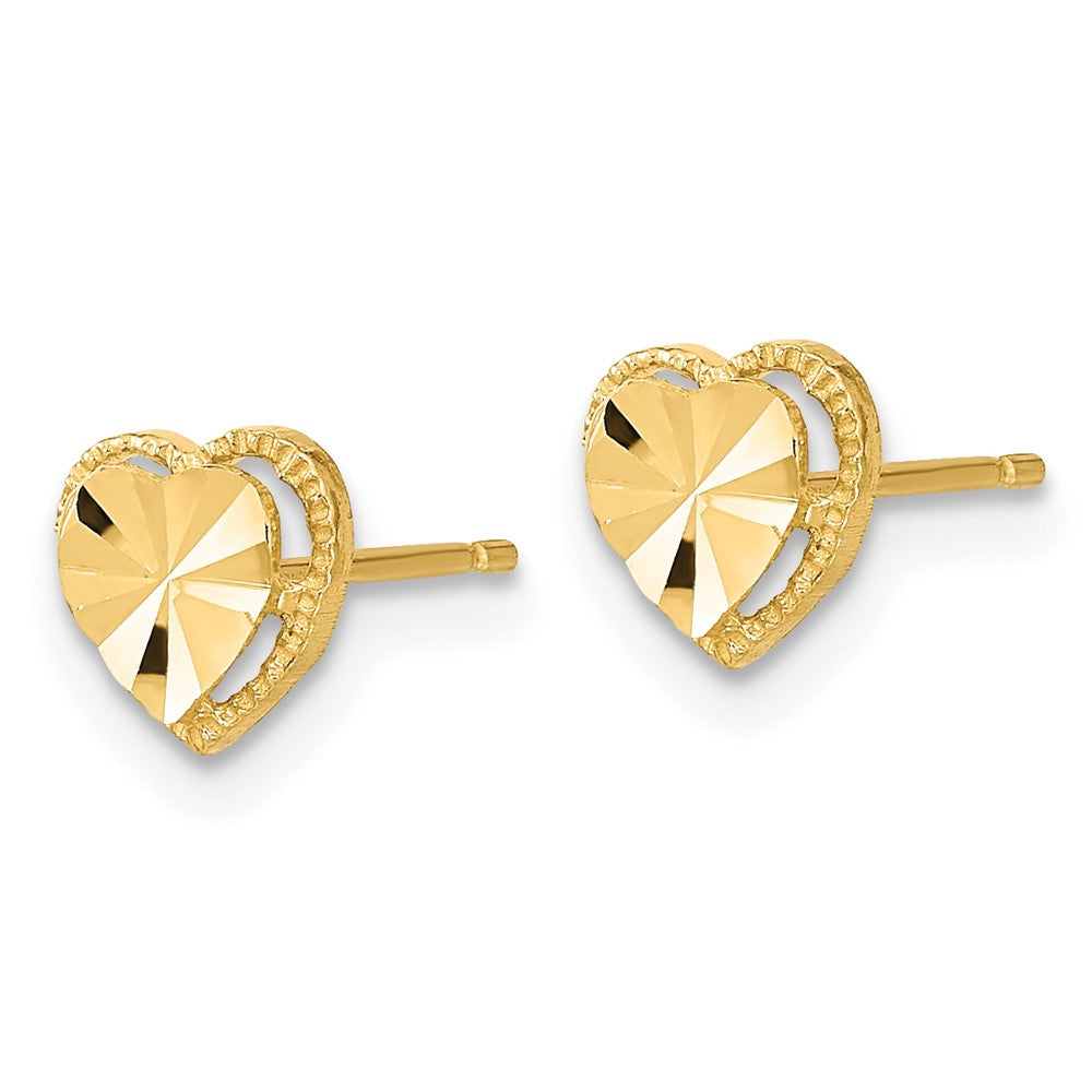 14K Gelbgold Poliert Diamantiert Herz Ohrstecker