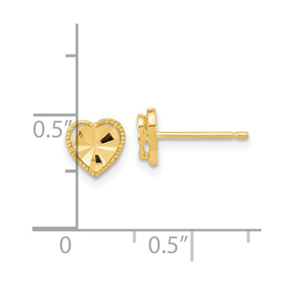 14K Gelbgold Poliert Diamantiert Herz Ohrstecker