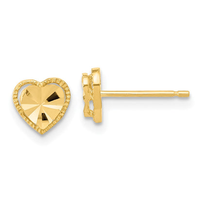 14K Gelbgold Poliert Diamantiert Herz Ohrstecker