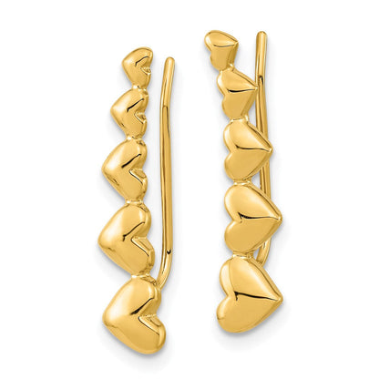 14K Gelbgold Herz Poliert Ohr Climber Ohrringe