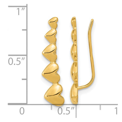 14K Gelbgold Herz Poliert Ohr Climber Ohrringe