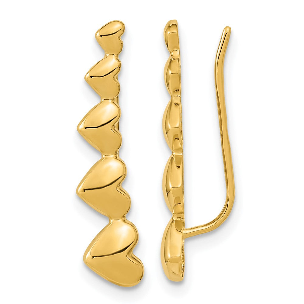14K Gelbgold Herz Poliert Ohr Climber Ohrringe