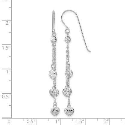14K Weißgold Diamantiert Dreifach Herz Hängend Hirte Haken Ohrringe