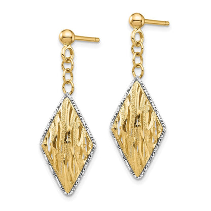14K Gelb & Rhodium Weiß Poliert Diamantiert Hängend Ohrstecker