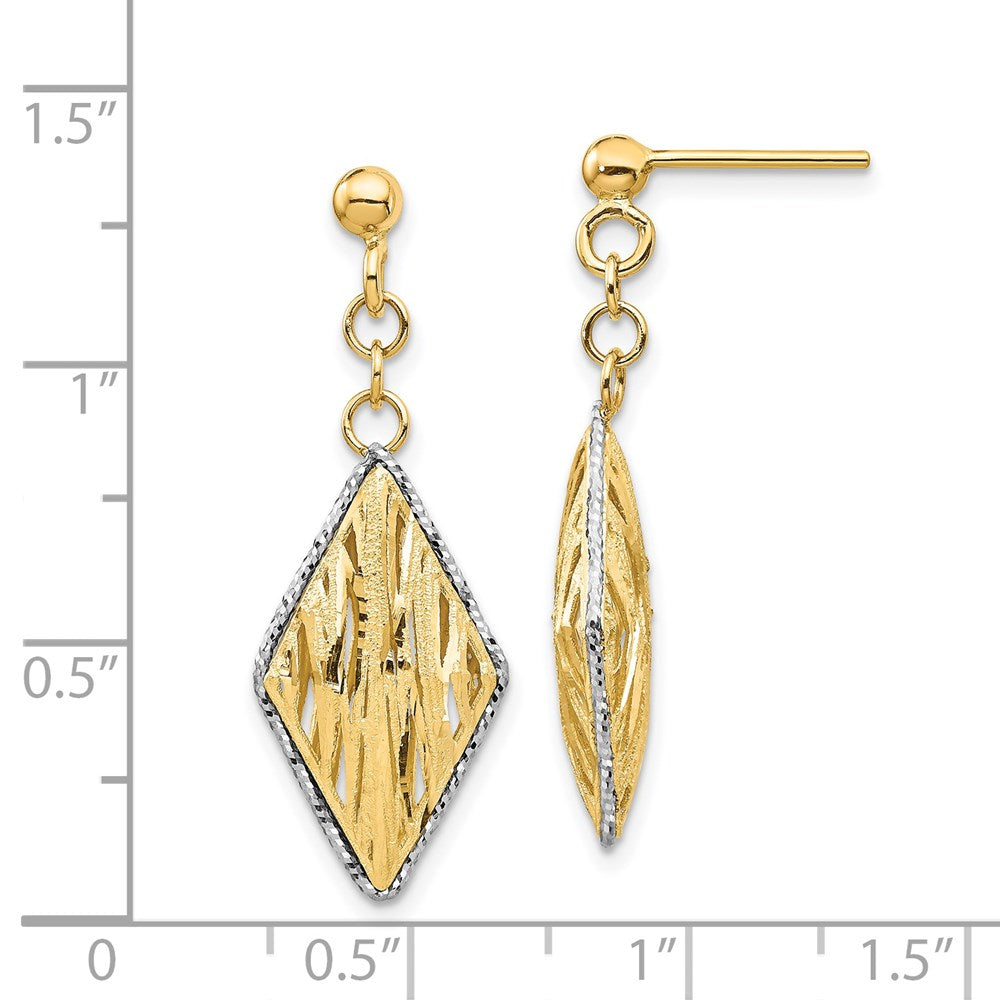 14K Gelb & Rhodium Weiß Poliert Diamantiert Hängend Ohrstecker