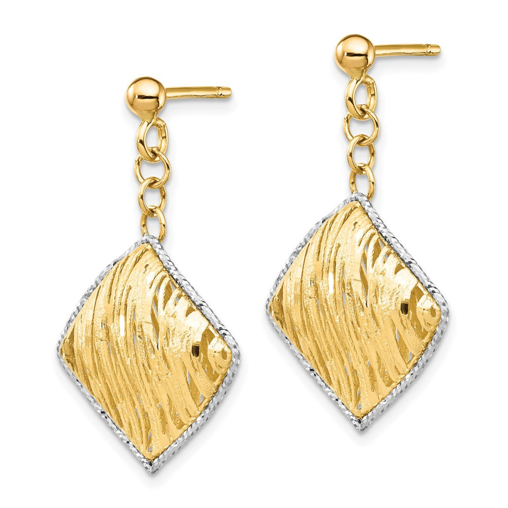 14K Gelb & Rhodium Weiß Poliert Diamantiert Hohl Hängend Ohrstecker