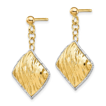 14K Gelb & Rhodium Weiß Poliert Diamantiert Hohl Hängend Ohrstecker