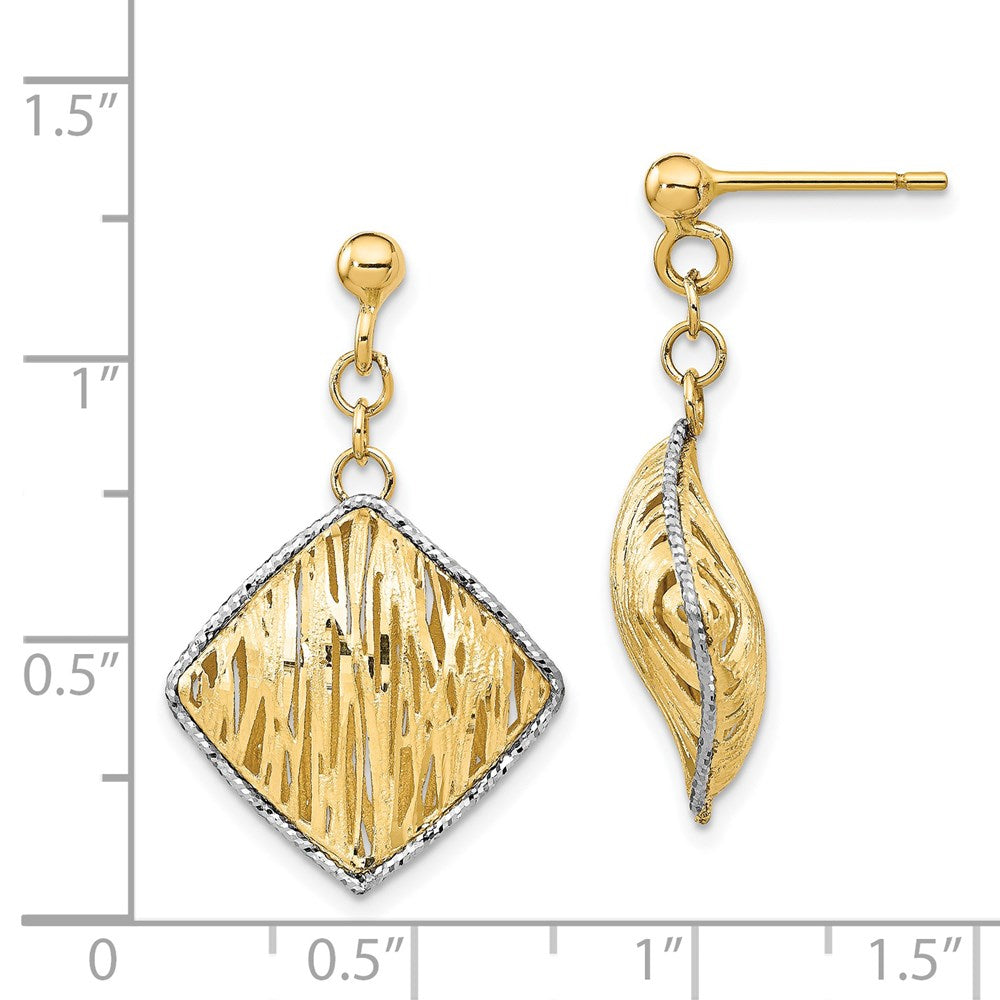 14K Gelb & Rhodium Weiß Poliert Diamantiert Hohl Hängend Ohrstecker