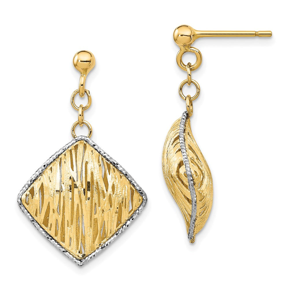 14K Gelb & Rhodium Weiß Poliert Diamantiert Hohl Hängend Ohrstecker