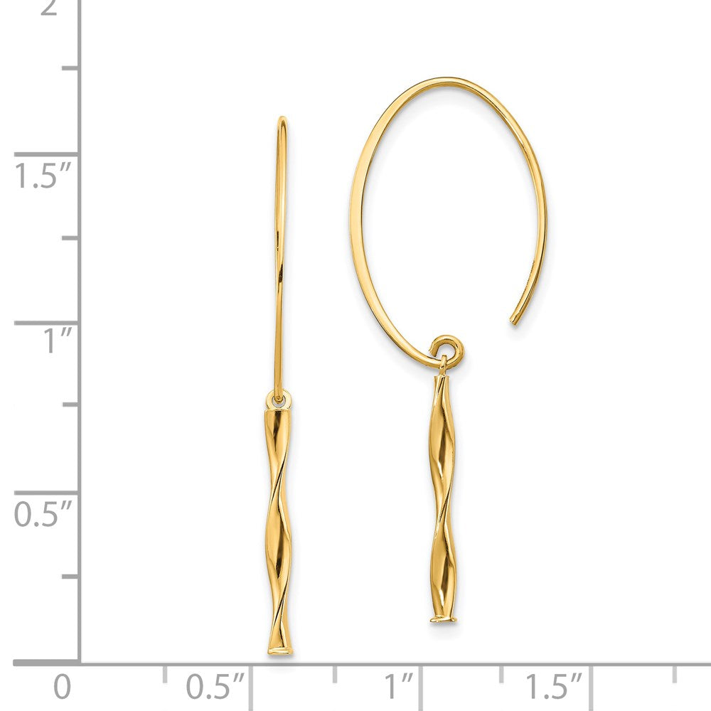 14K Gelbgold Gedreht Stab Ohrhänger