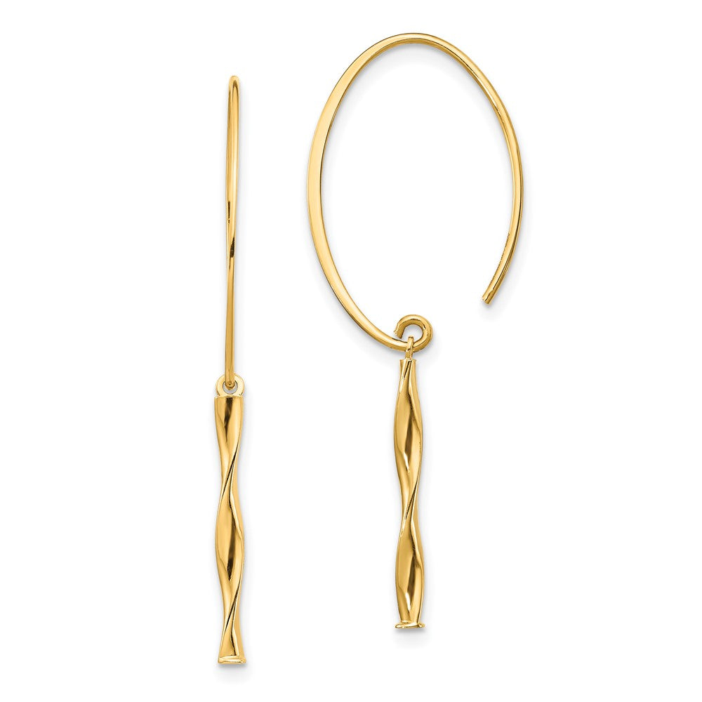 14K Gelbgold Gedreht Stab Ohrhänger