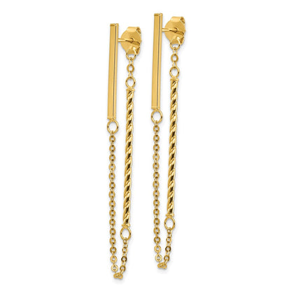 14K Gelbgold Poliert und Gedreht Stab mit Kette Ohrstecker