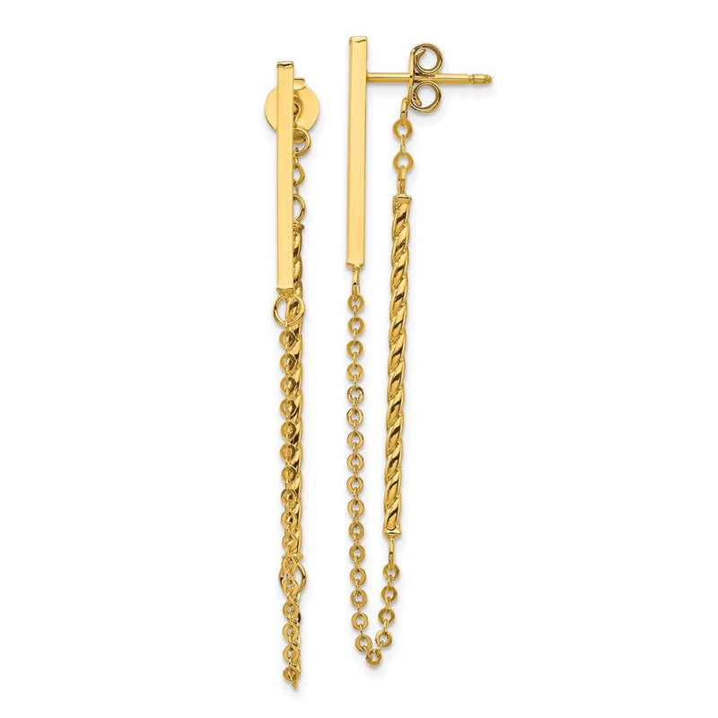 14K Gelbgold Poliert und Gedreht Stab mit Kette Ohrstecker