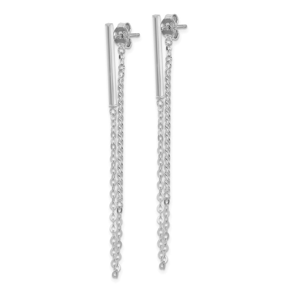 14K Weißgold Poliert und Gedreht Stab mit Kette Ohrstecker