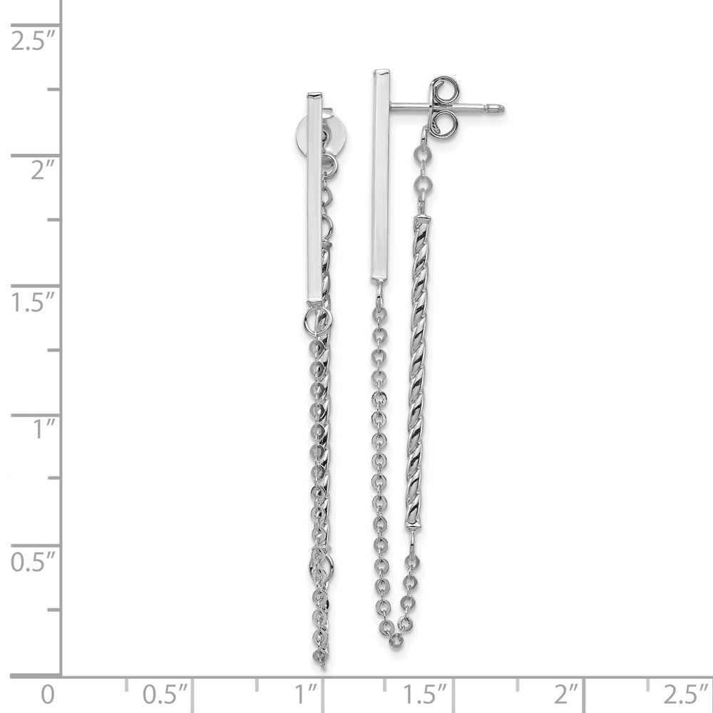 14K Weißgold Poliert und Gedreht Stab mit Kette Ohrstecker