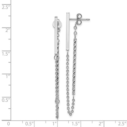 14K Weißgold Poliert und Gedreht Stab mit Kette Ohrstecker