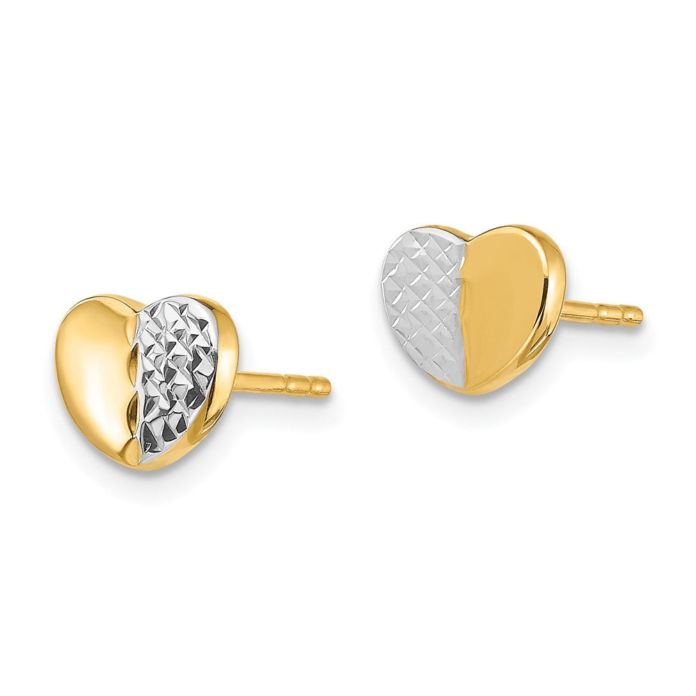 14K Gelb & Rhodium Diamantiert Herz Ohrstecker