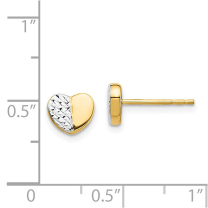 14K Gelb & Rhodium Diamantiert Herz Ohrstecker