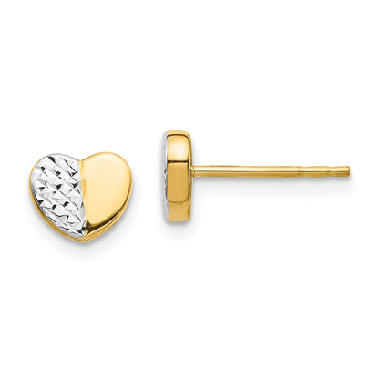 14K Gelb & Rhodium Diamantiert Herz Ohrstecker