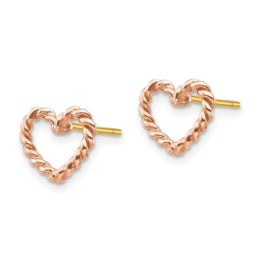 14K Roségold Poliert Gedreht Herz Ohrstecker