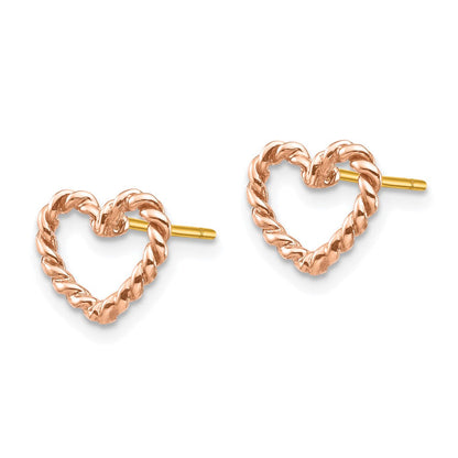 14K Roségold Poliert Gedreht Herz Ohrstecker